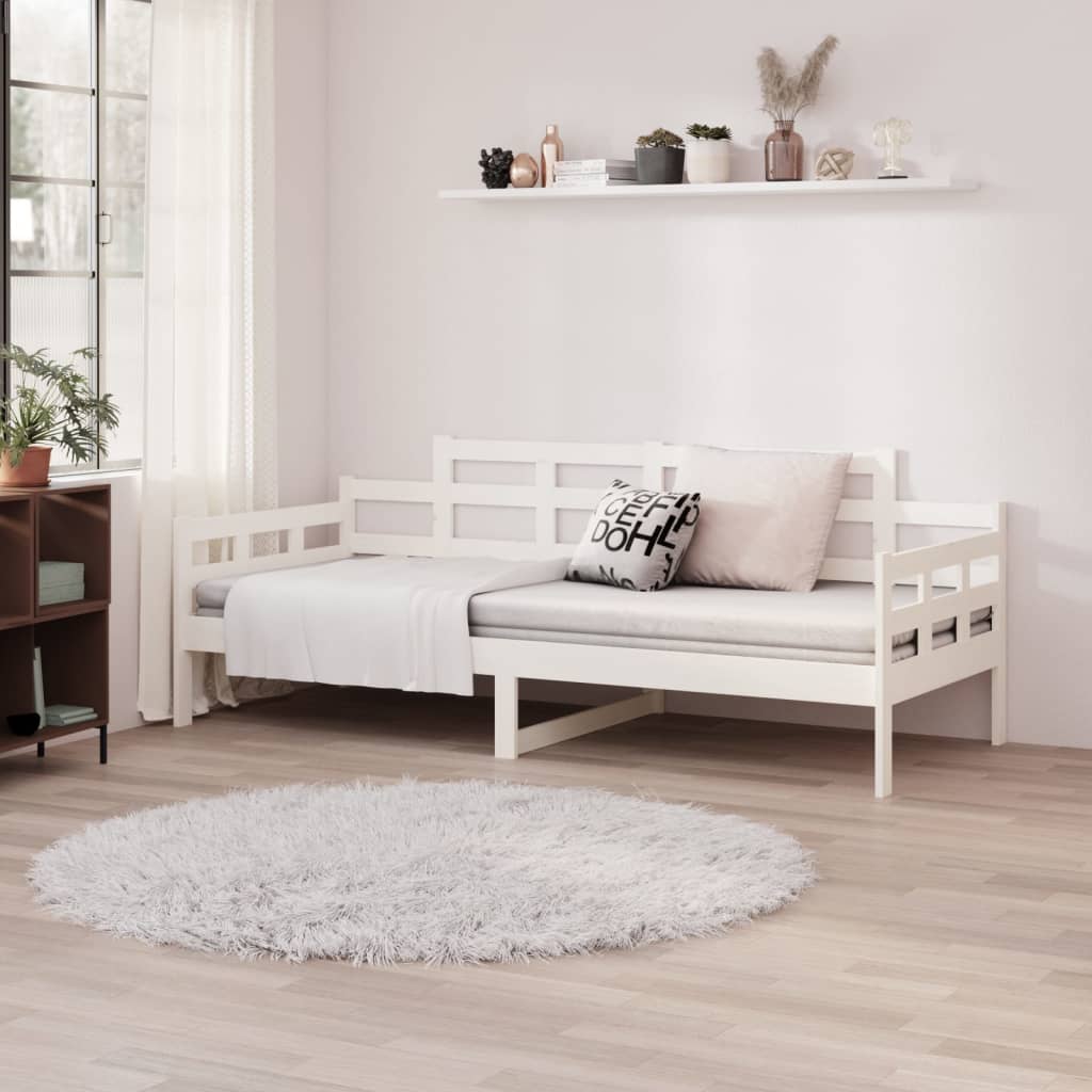 Lit de jour blanc bois de pin massif 90x200 cm Lits & cadres de lit vidaXL   