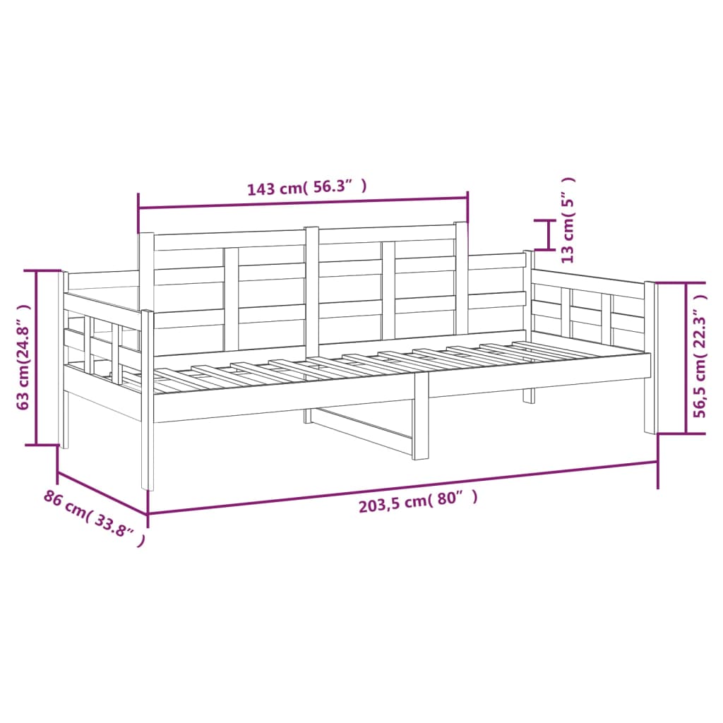 Lit de jour bois de pin massif 80x200 cm Lits & cadres de lit vidaXL   