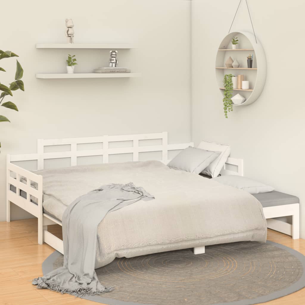 Lit coulissant blanc bois de pin massif 2x(90x200) cm Lits & cadres de lit vidaXL   