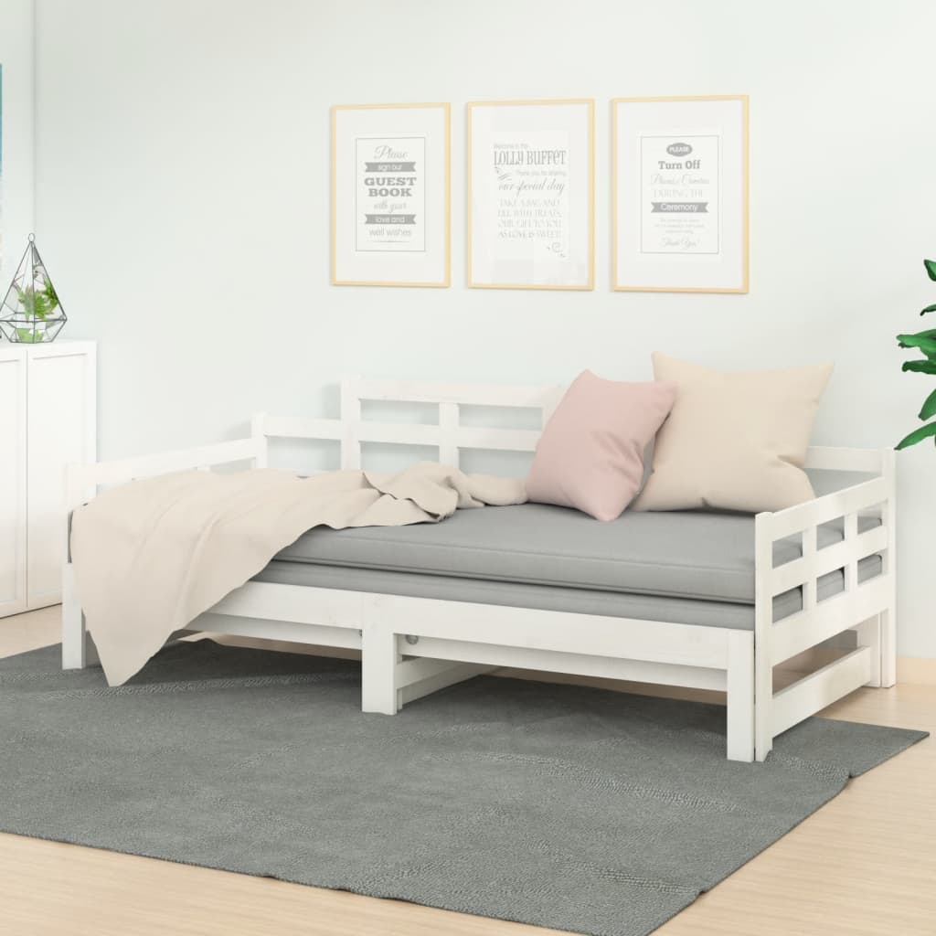 Lit coulissant blanc bois de pin massif 2x(90x200) cm Lits & cadres de lit vidaXL   