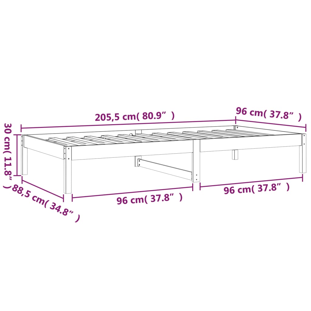 Lit de jour 90x200 cm Bois de pin massif Lits & cadres de lit vidaXL   