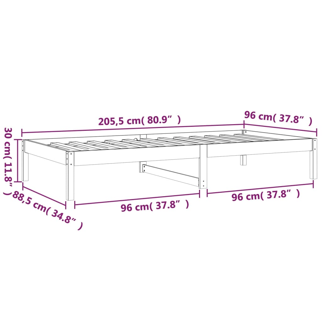 Lit de jour Blanc 90x200 cm Bois de pin massif Lits & cadres de lit vidaXL   