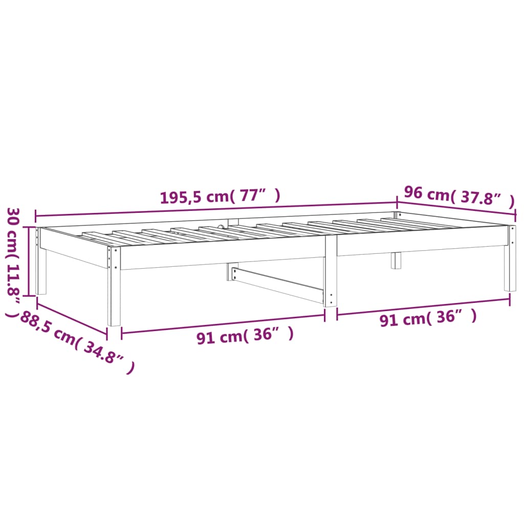 Lit de jour 90x190 cm Simple Bois de pin massif Lits & cadres de lit vidaXL   