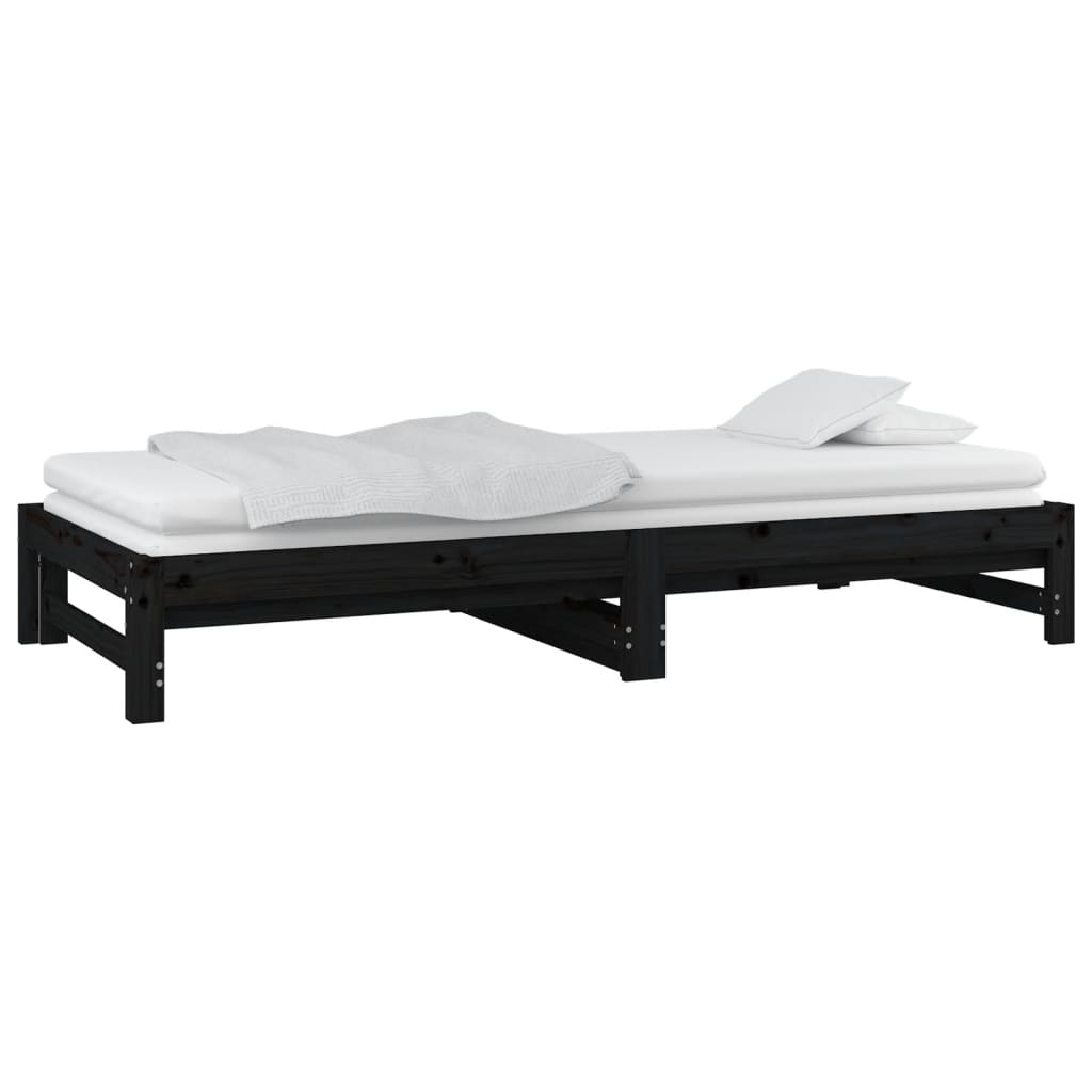 Lit coulissant Noir 2x(90x200) cm Bois de pin massif Lits & cadres de lit vidaXL   