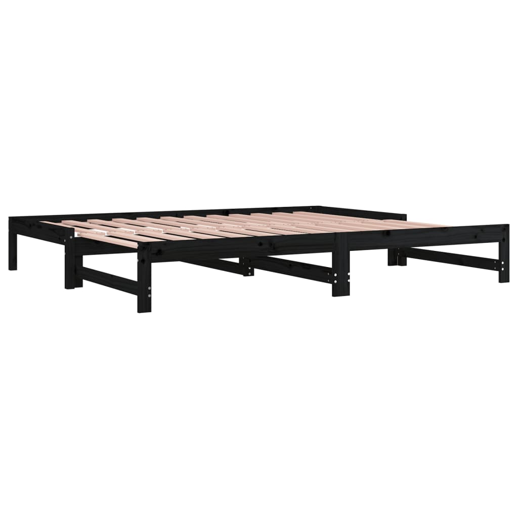 Lit coulissant Noir 2x(90x200) cm Bois de pin massif Lits & cadres de lit vidaXL   