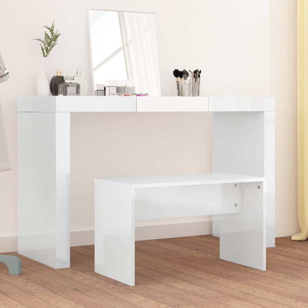 Tabouret de toilette Blanc brillant70x35x45cm Bois d'ingénierie Bancs de coiffeuse vidaXL   