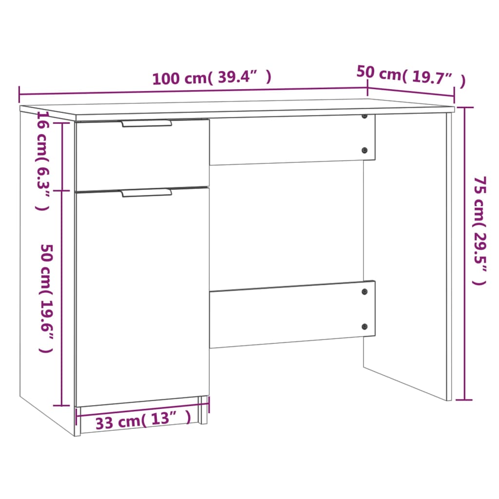 Bureau Blanc 100x50x75 cm Bois d'ingénierie Bureaux vidaXL   