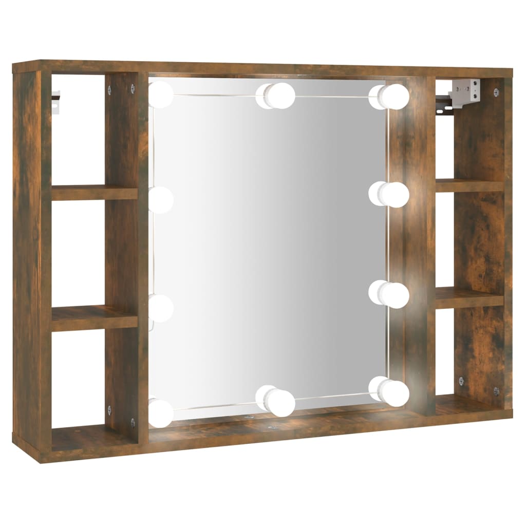 Armoire à miroir avec LED Chêne fumé 76x15x55 cm Armoires & meubles de rangement vidaXL