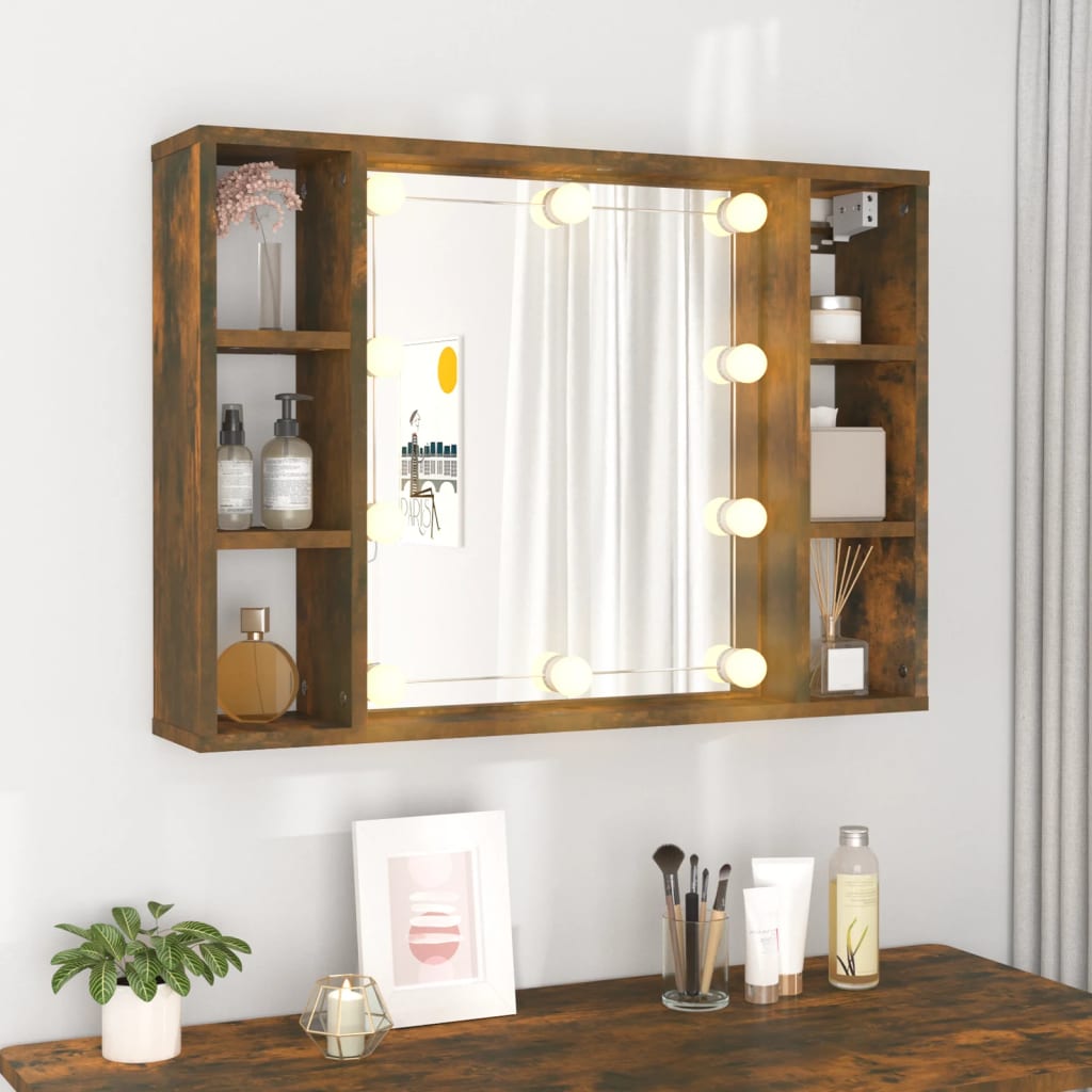 Armoire à miroir avec LED Chêne fumé 76x15x55 cm Armoires & meubles de rangement vidaXL