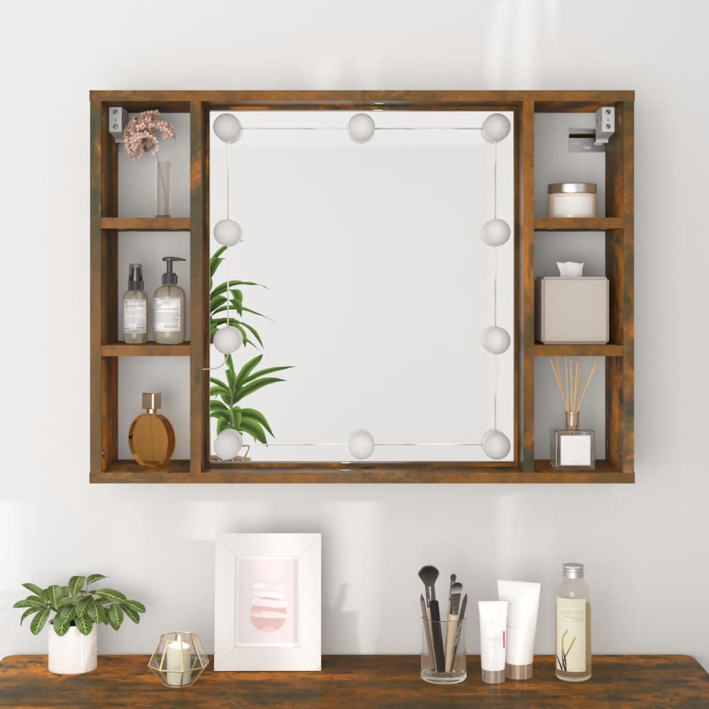 Armoire à miroir avec LED Chêne fumé 76x15x55 cm Armoires & meubles de rangement vidaXL