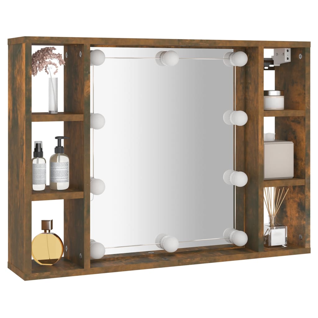 Armoire à miroir avec LED Chêne fumé 76x15x55 cm Armoires & meubles de rangement vidaXL