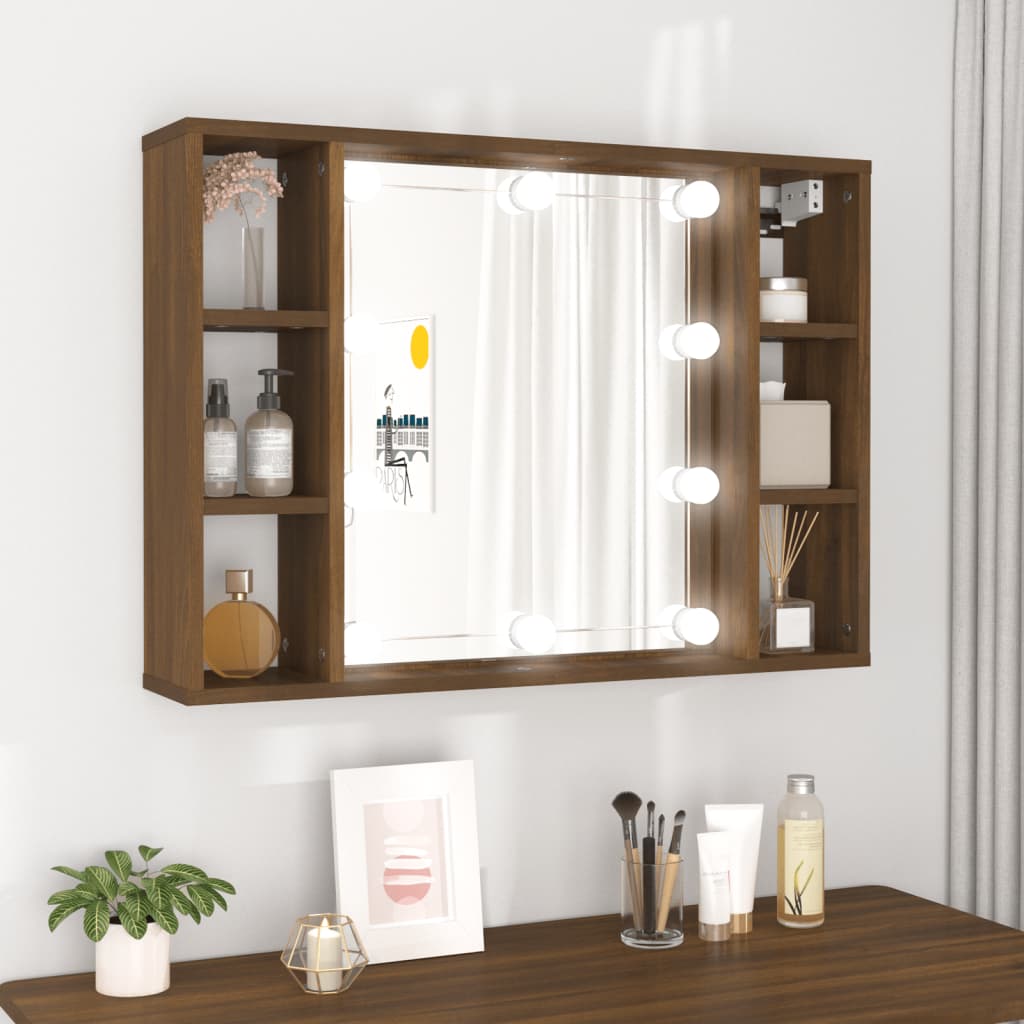 Armoire à miroir avec LED Chêne marron 76x15x55 cm Armoires & meubles de rangement vidaXL