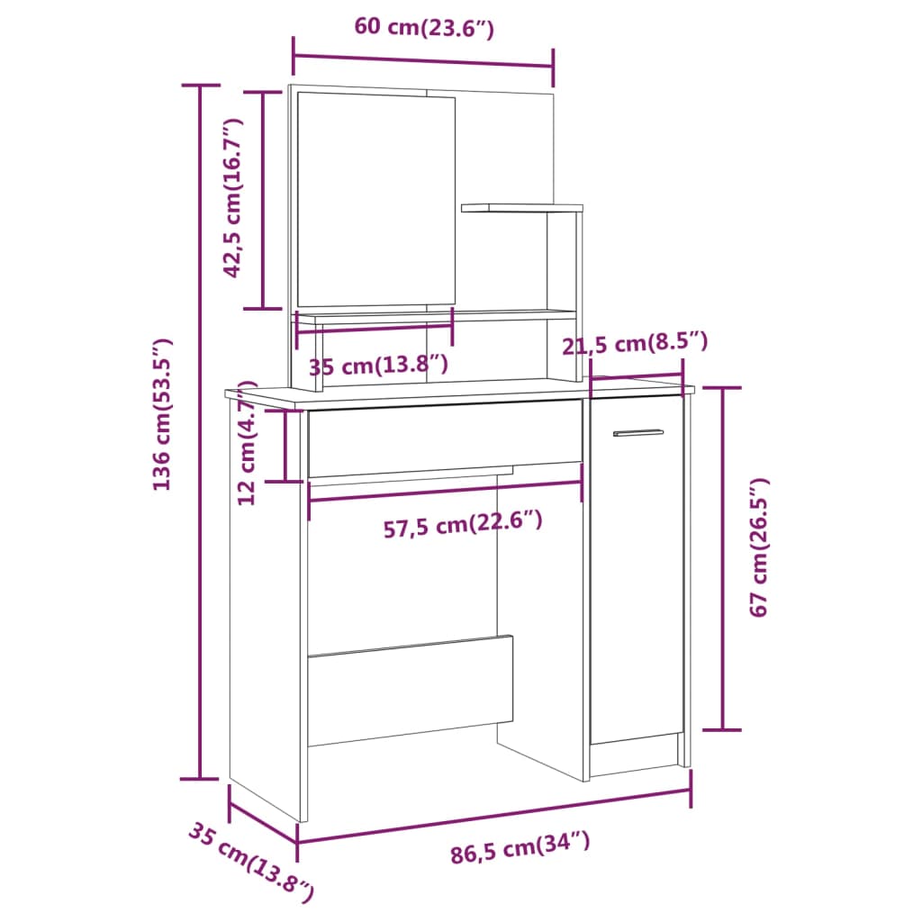 Ensemble de coiffeuse Blanc 86,5x35x136 cm Coiffeuses vidaXL   