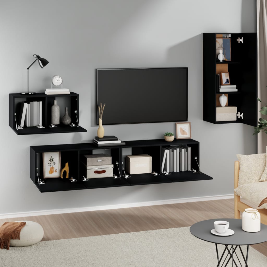 Ensemble de meubles TV 4 pcs Noir Bois d'ingénierie Meubles TV vidaXL