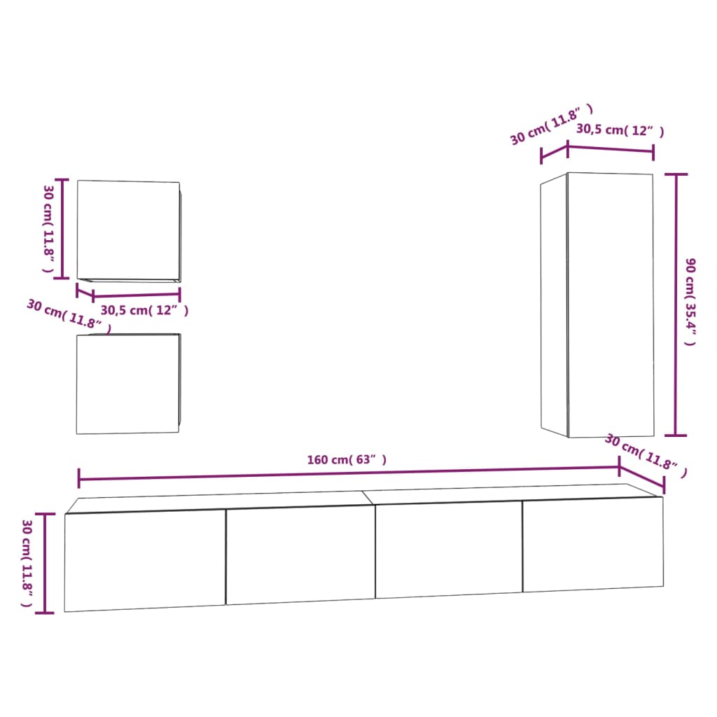 Ensemble de meubles TV 5 pcs Noir Bois d'ingénierie Meubles TV vidaXL