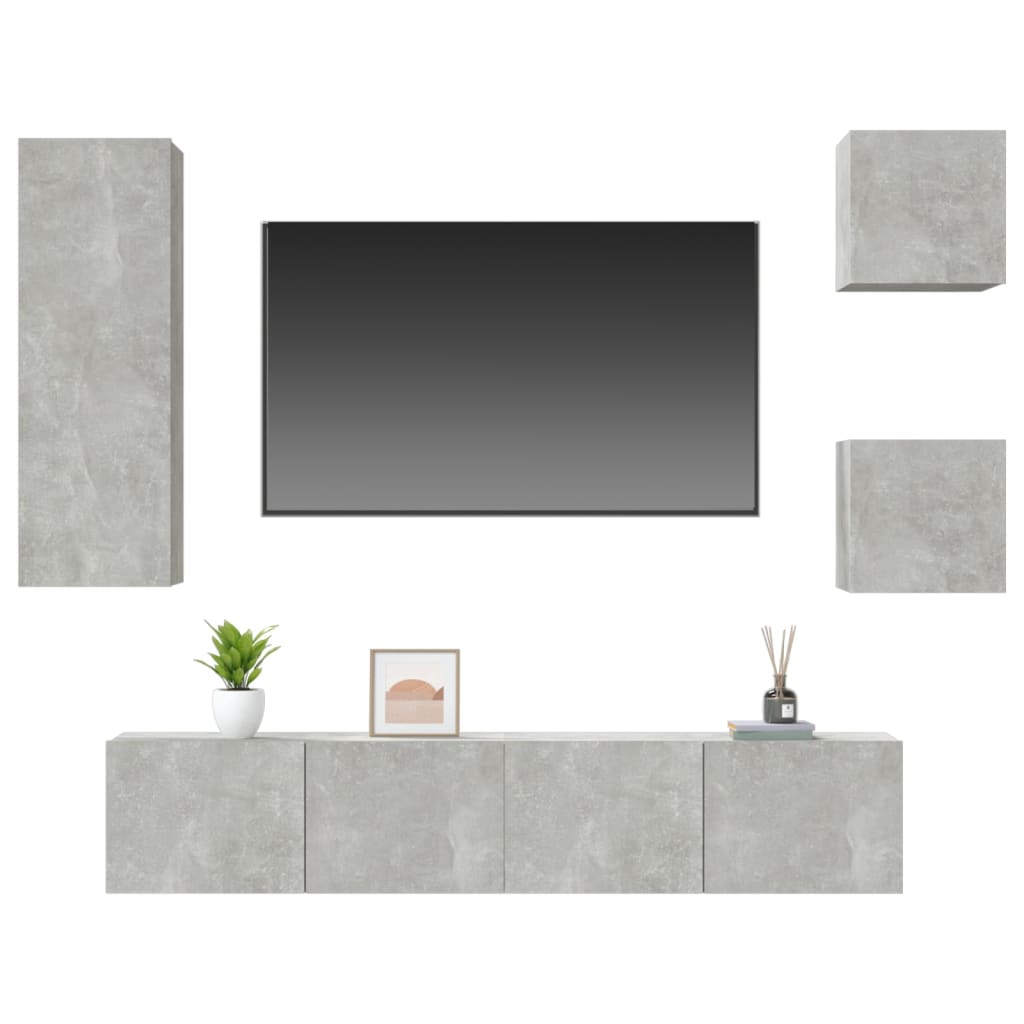 Ensemble de meubles TV 5 pcs Gris béton Bois d'ingénierie Meubles TV vidaXL