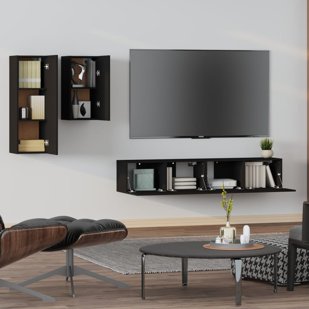 Ensemble de meubles TV 4 pcs Noir Bois d'ingénierie Meubles TV vidaXL