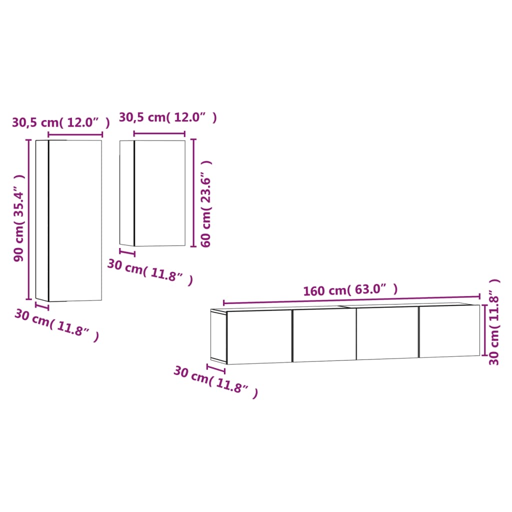 Ensemble de meubles TV 4 pcs Noir Bois d'ingénierie Meubles TV vidaXL