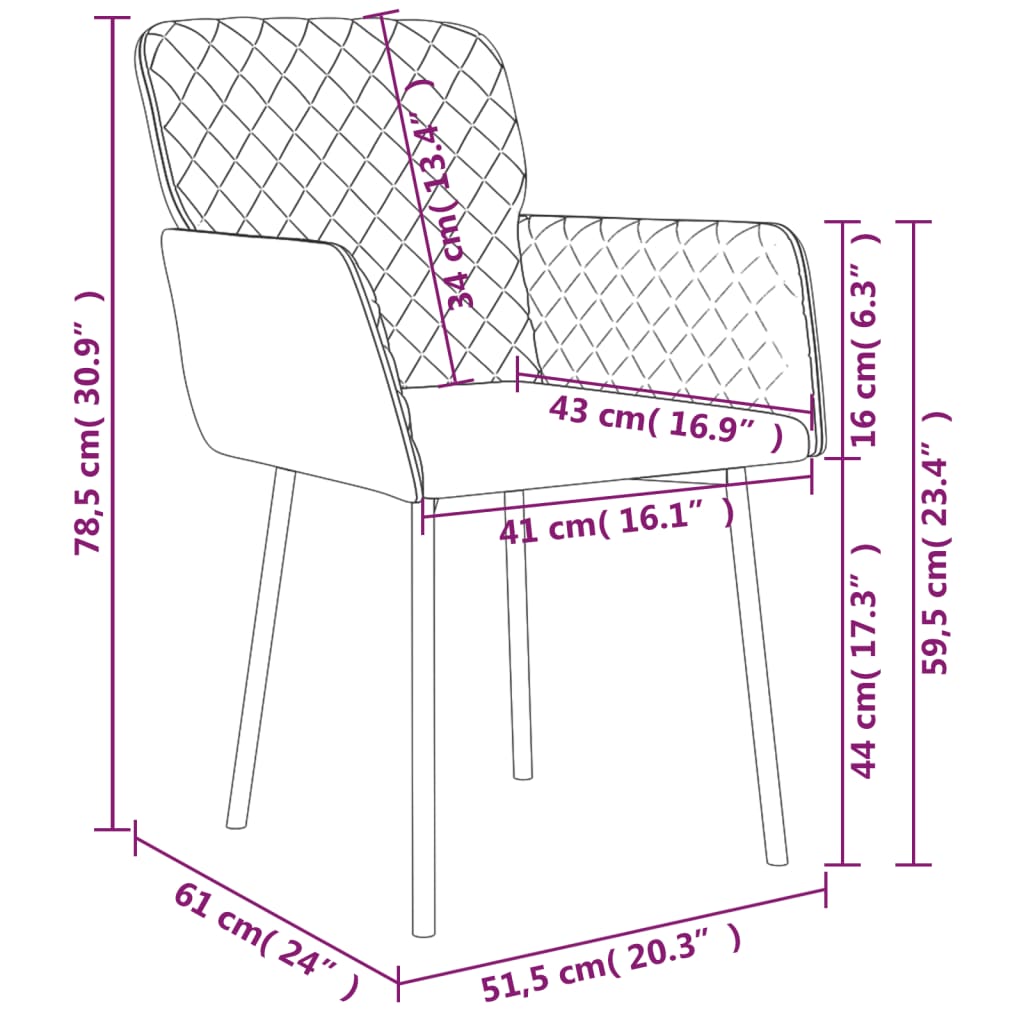 Chaises à manger lot de 2 Gris foncé Velours Chaises de cuisine vidaXL   