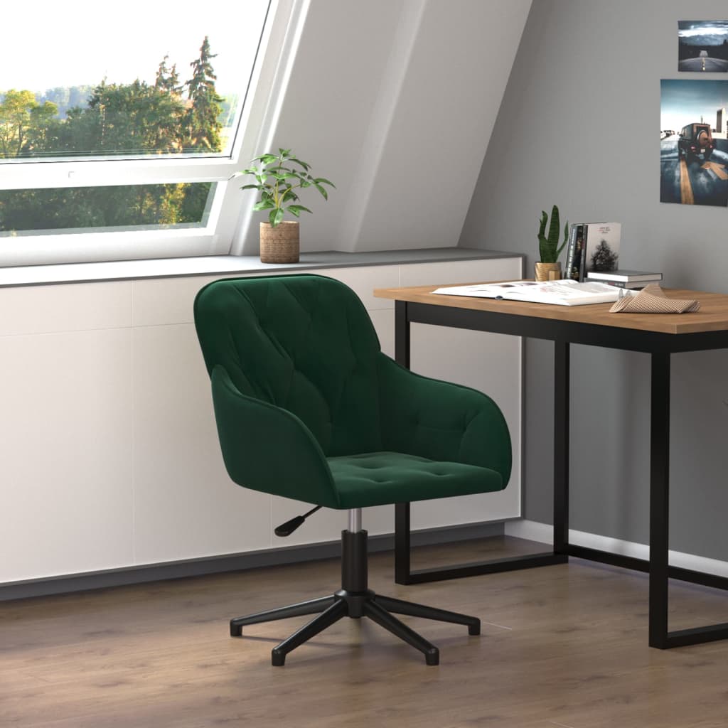 Chaise pivotante de bureau Vert foncé Velours Chaises de bureau vidaXL   