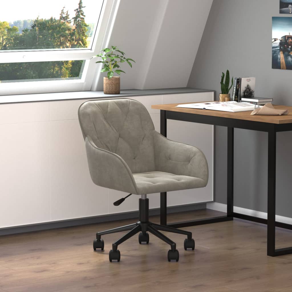 Chaise pivotante de bureau Gris clair Velours Chaises de bureau vidaXL   