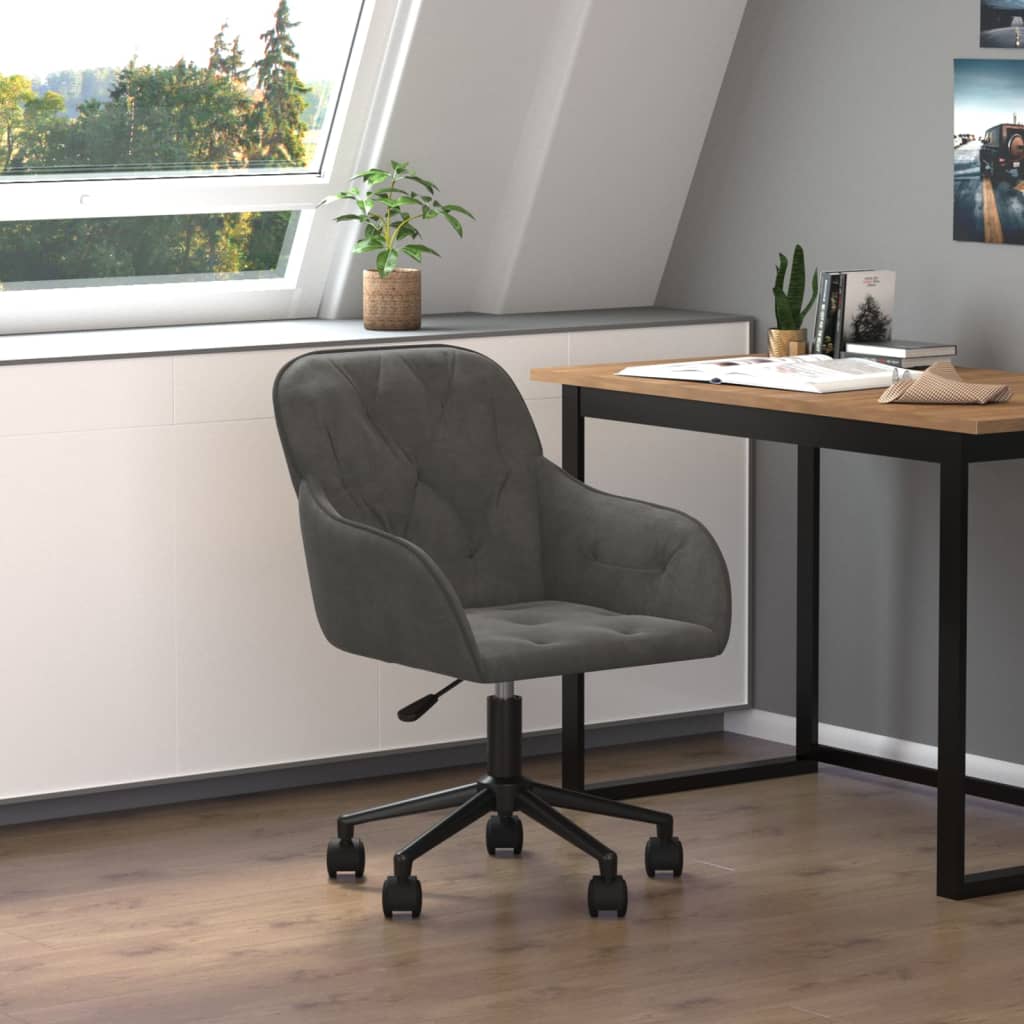 Chaise pivotante de bureau Gris foncé Velours Chaises de bureau vidaXL   