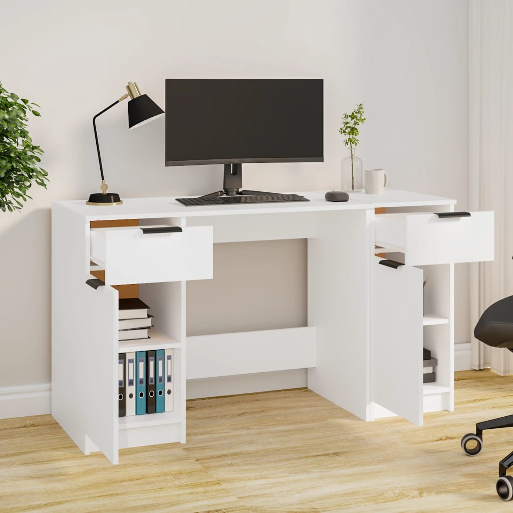 Bureau avec armoire latérale Blanc Bois d'ingénierie Bureaux vidaXL   