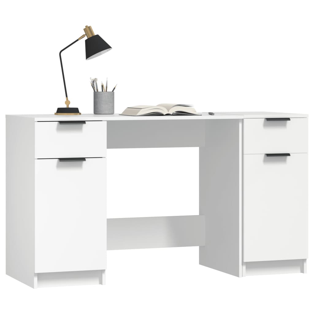 Bureau avec armoire latérale Blanc Bois d'ingénierie Bureaux vidaXL   