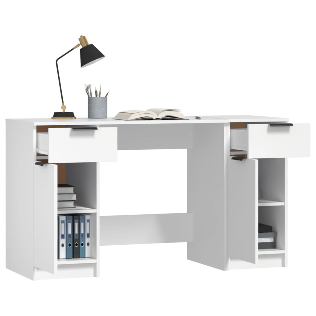 Bureau avec armoire latérale Blanc Bois d'ingénierie Bureaux vidaXL   