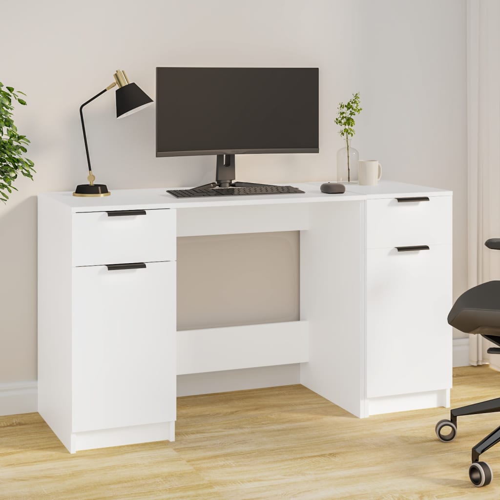 Bureau avec armoire latérale Blanc Bois d'ingénierie Bureaux vidaXL   