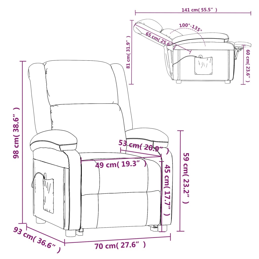 Fauteuil de massage Gris clair Tissu Fauteuils électriques vidaXL   