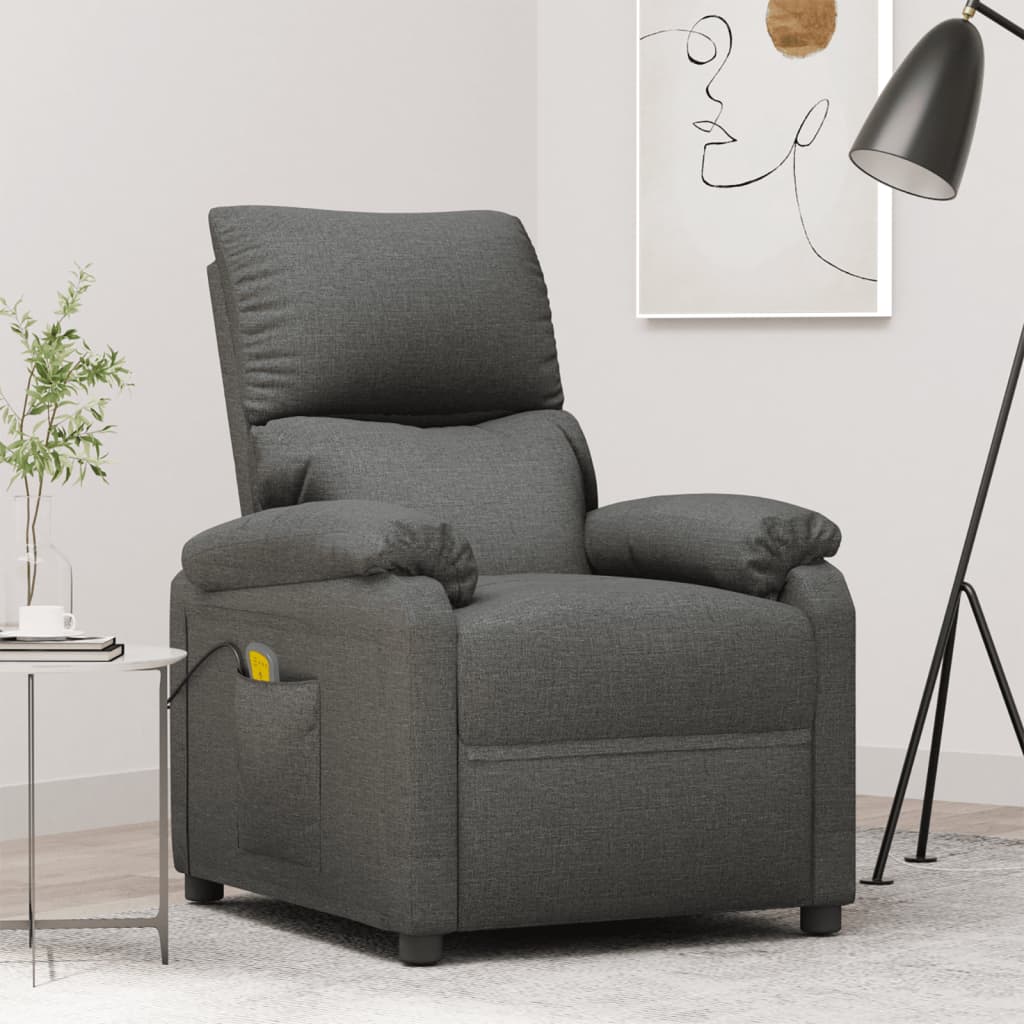 Fauteuil de massage Gris foncé Tissu Fauteuils électriques vidaXL   