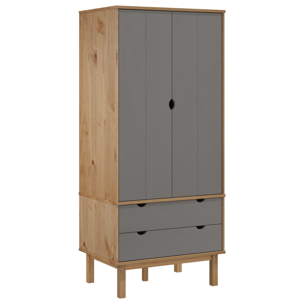 Garde-robe OTTA Marron et gris 76,5x53x172 cm Bois massif pin Armoires vidaXL   