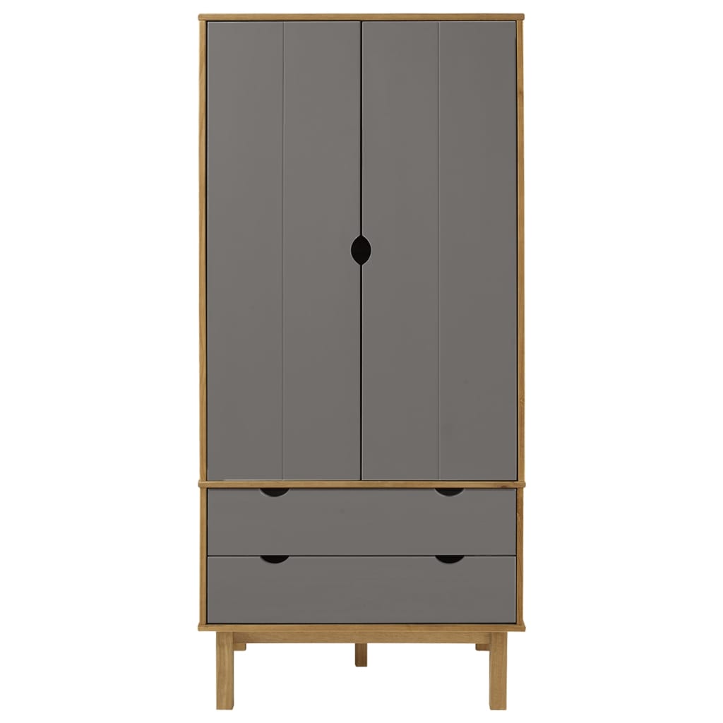 Garde-robe OTTA Marron et gris 76,5x53x172 cm Bois massif pin Armoires vidaXL   