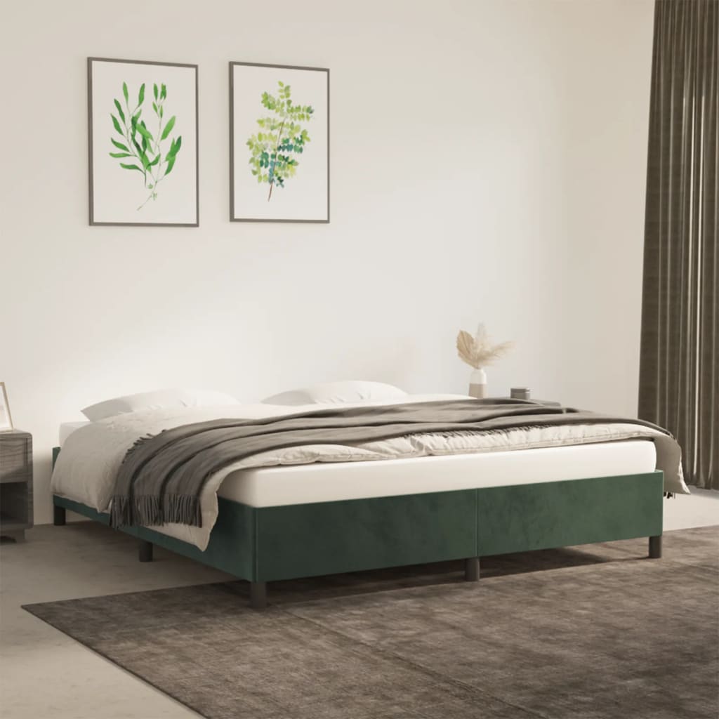 Cadre de lit Vert foncé 180x200 cm Velours Lits & cadres de lit vidaXL   