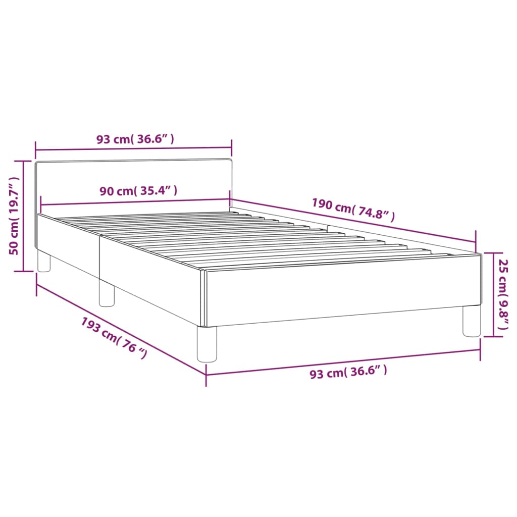 Cadre de lit avec tête de lit Taupe 90x190 cm Tissu Lits & cadres de lit vidaXL   