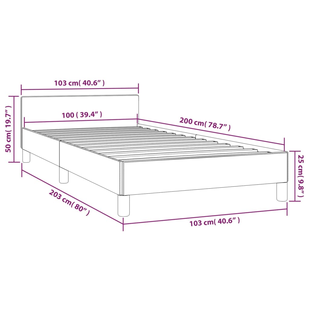 Cadre de lit avec tête de lit Gris clair 100x200 cm Tissu Lits & cadres de lit vidaXL   