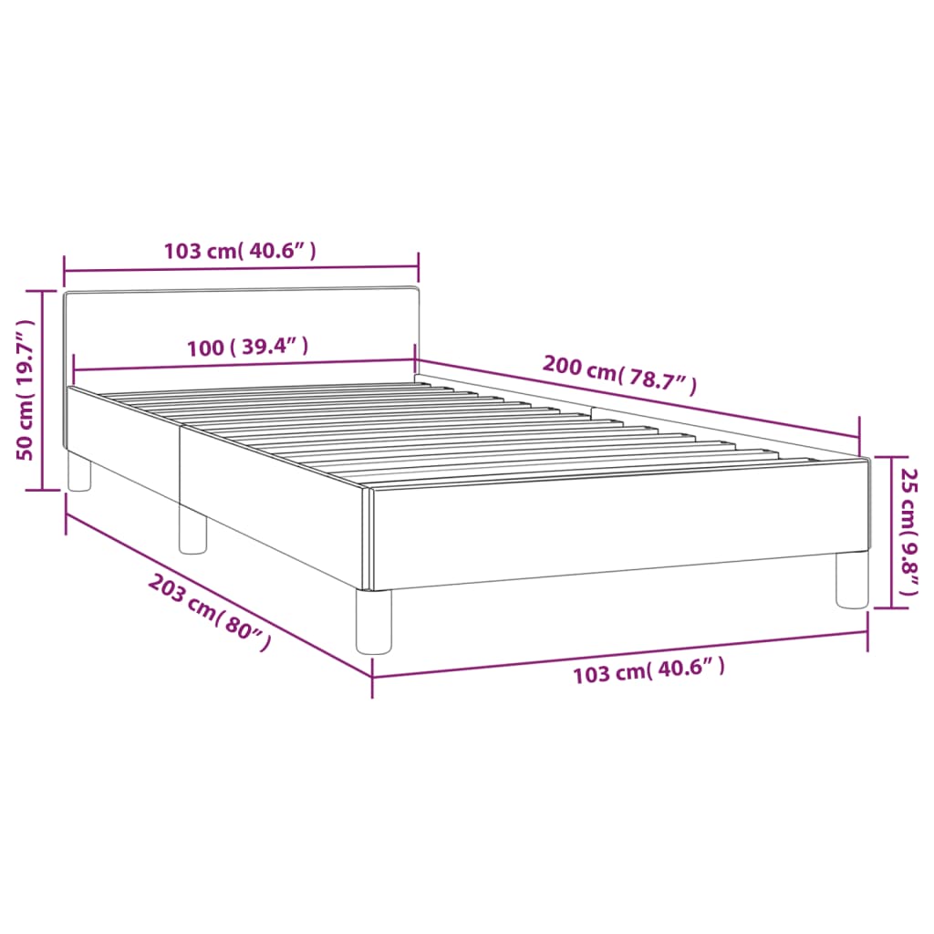 Cadre de lit avec tête de lit Gris foncé 100x200 cm Tissu Lits & cadres de lit vidaXL   