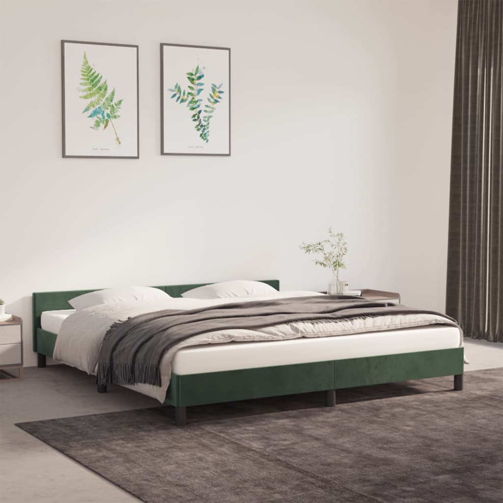 Cadre de lit avec tête de lit Vert foncé 180x200 cm Velours Lits & cadres de lit vidaXL   