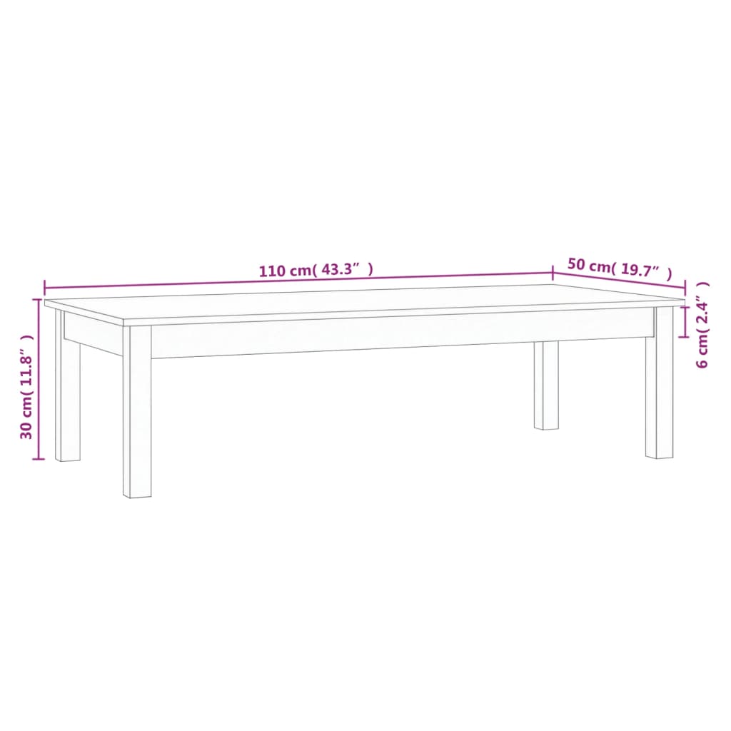 Table basse Blanc 110x50x30 cm Bois massif de pin Tables basses vidaXL