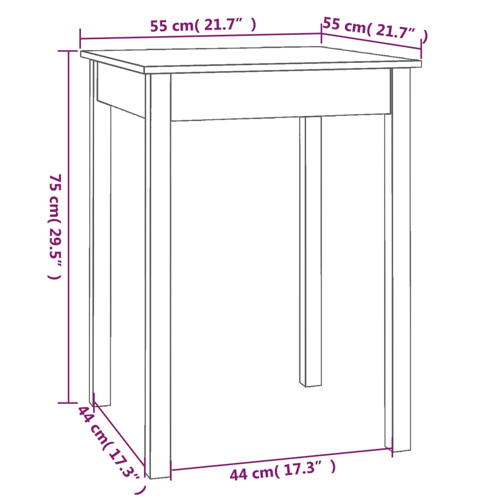 Table à manger Blanc 55x55x75 cm Bois massif de pin - Xios Store SNC