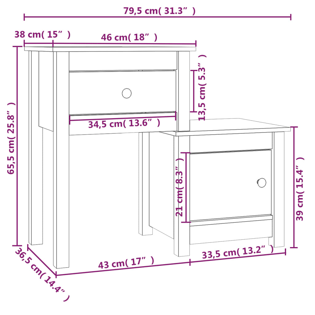 Table de chevet 79,5x38x65,5 cm Bois de pin massif Tables de chevet vidaXL   