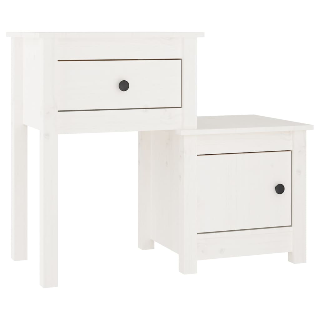 Table de chevet Blanc 79,5x38x65,5 cm Bois de pin massif Tables de chevet vidaXL   