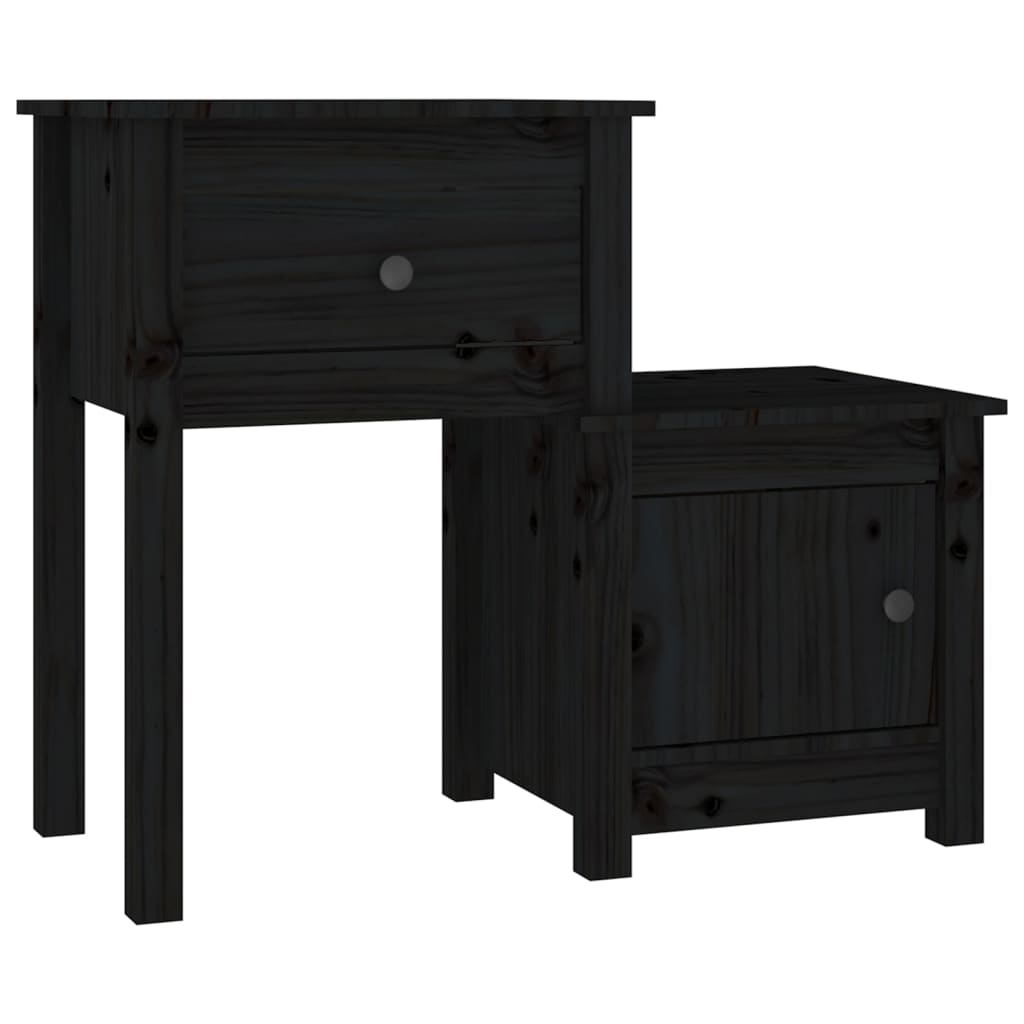 Table de chevet Noir 79,5x38x65,5 cm Bois de pin massif Tables de chevet vidaXL   