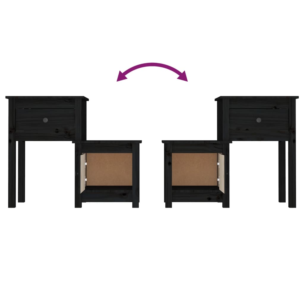 Table de chevet Noir 79,5x38x65,5 cm Bois de pin massif Tables de chevet vidaXL   