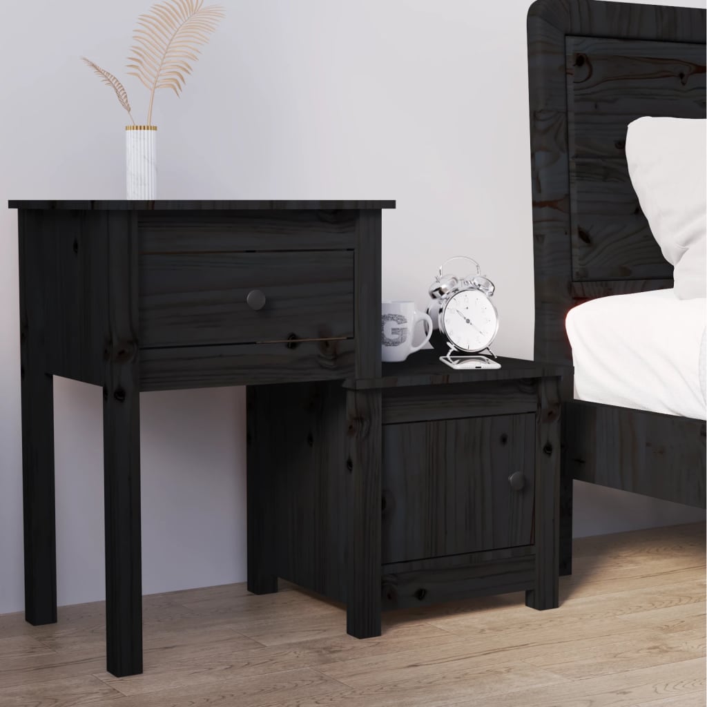 Table de chevet Noir 79,5x38x65,5 cm Bois de pin massif Tables de chevet vidaXL   