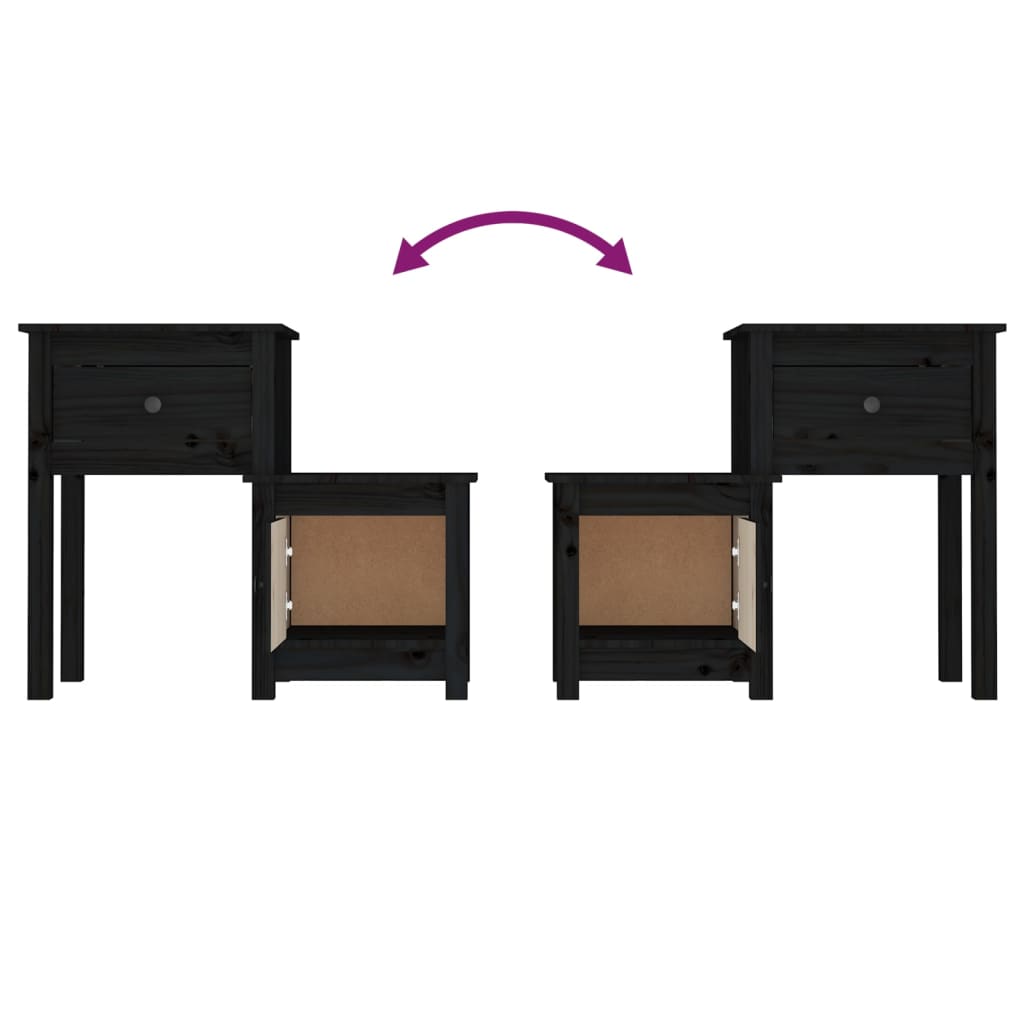 Tables de chevet 2 pcs Noir 79,5x38x65,5 cm Bois de pin massif Tables de chevet vidaXL   