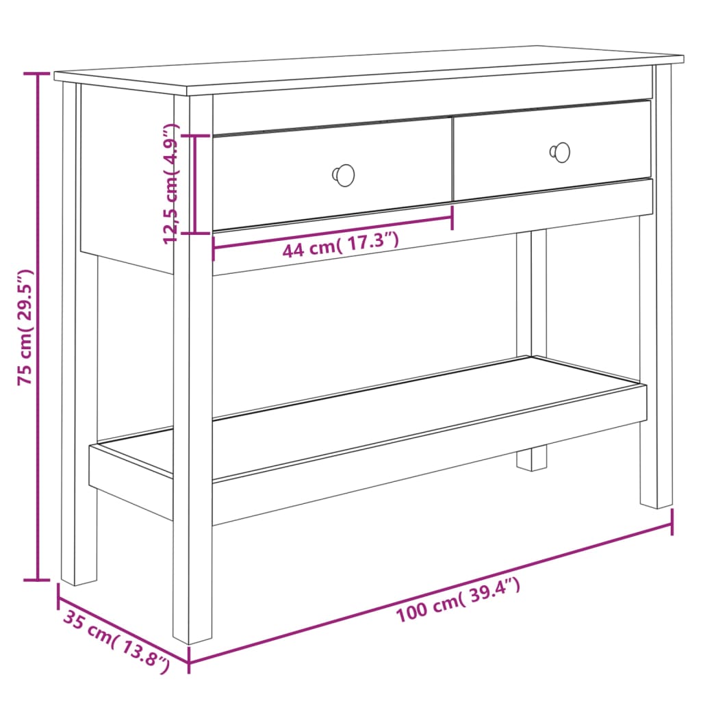 Table console Blanc 100x35x75 cm Bois massif de pin Tables d'appoint vidaXL   