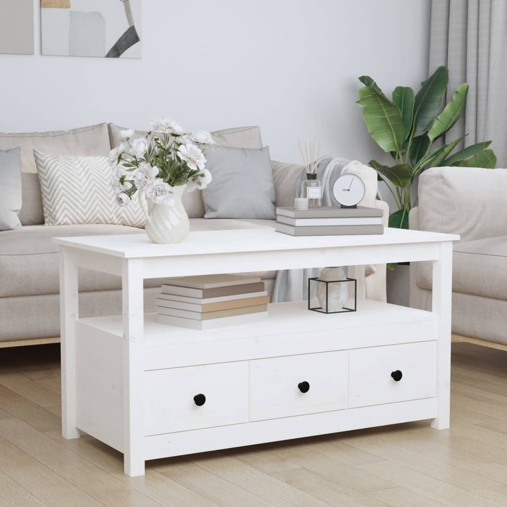 Table basse Blanc 102x49x55 cm Bois massif de pin Tables basses vidaXL   