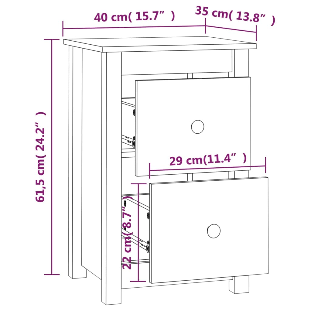 Tables de chevet 2 pcs Marron miel 40x35x61,5 cm Pin solide Tables de chevet vidaXL   